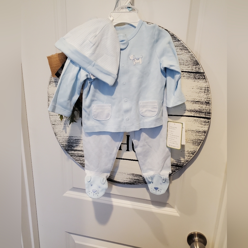 Little me 3 piece set blue doggy size 6 months